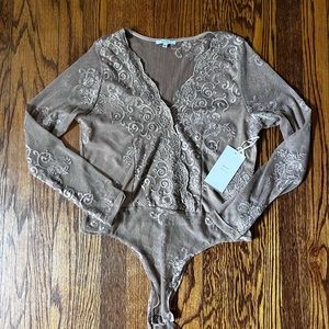 NWT peach Blashe lace body suit
